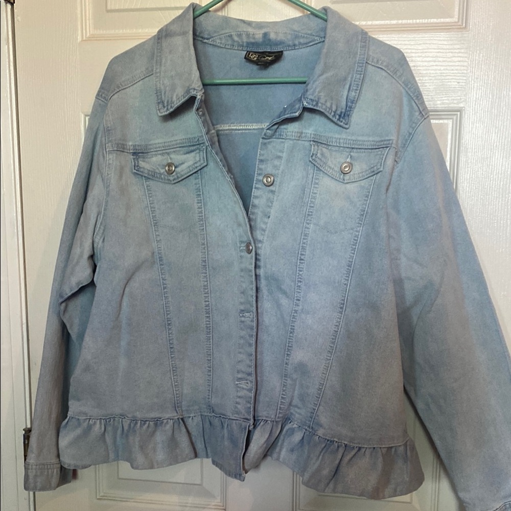 DG2 by Diane Gilman Blue Jean Jacket with Ruffle Hem